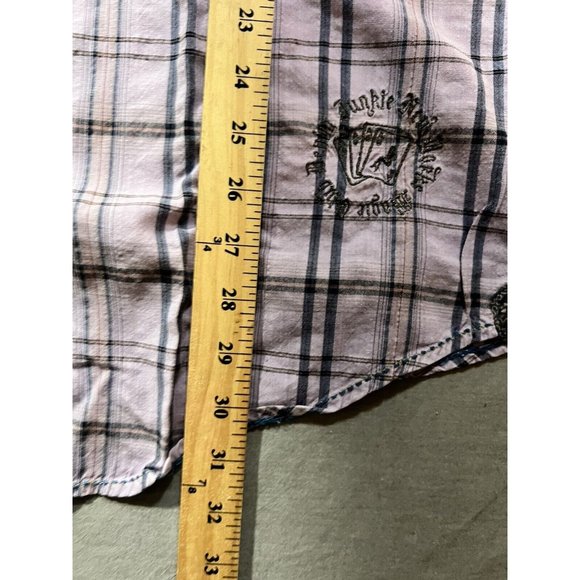 Denim Junkie Button Up Shirt Adult Large Purple‎ Plaid Pocketed Snap Mens - Picture 12 of 13